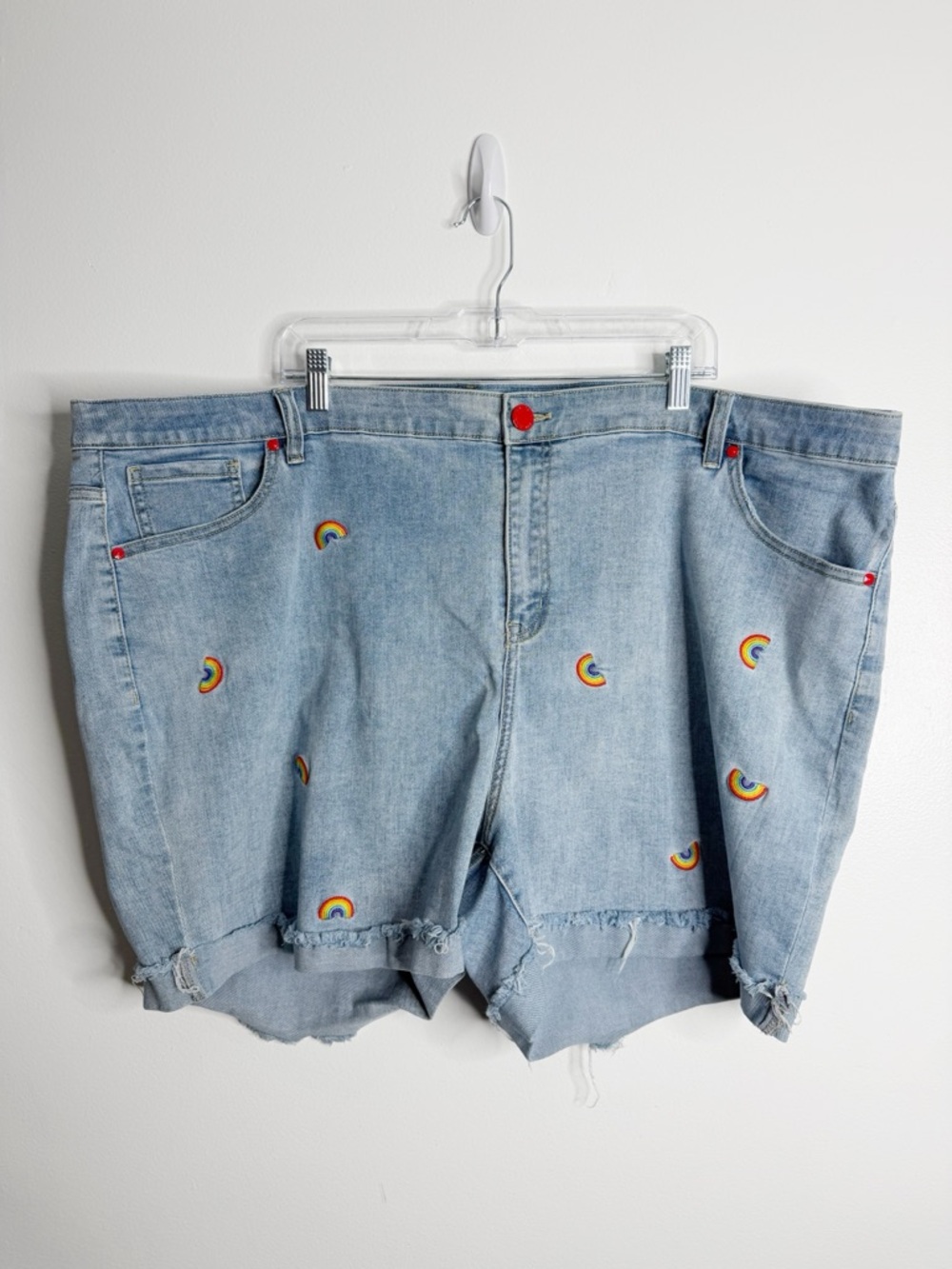 Lane Bryant Rainbow Mid Rise Boyfriend Midi Shorts Rolled Cuff Size 28 Festival